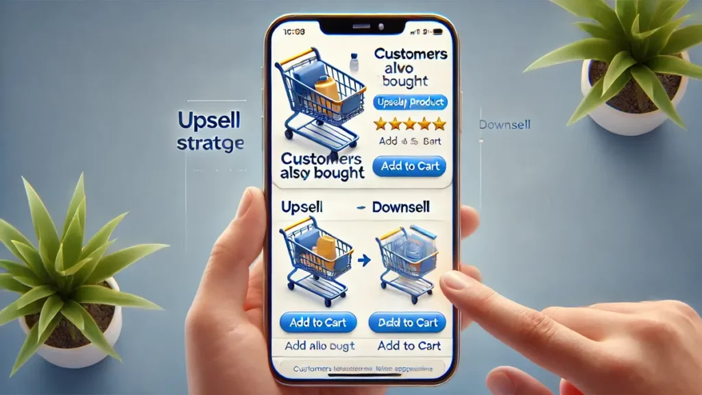 Stratégie d'upsell et downsell dans un panier d'achat avec offre supplémentaire et suggestion 'Les clients ont aussi acheté
