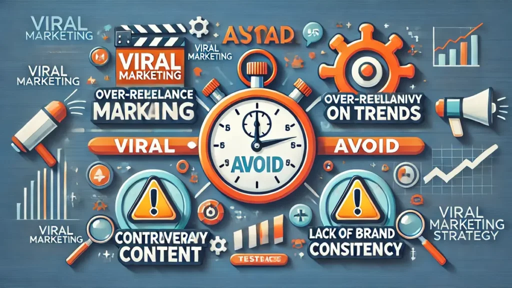 Image illustrant les erreurs courantes à éviter en marketing viral : dépendance aux tendances, contenu polémique, et manque de cohérence de la marque